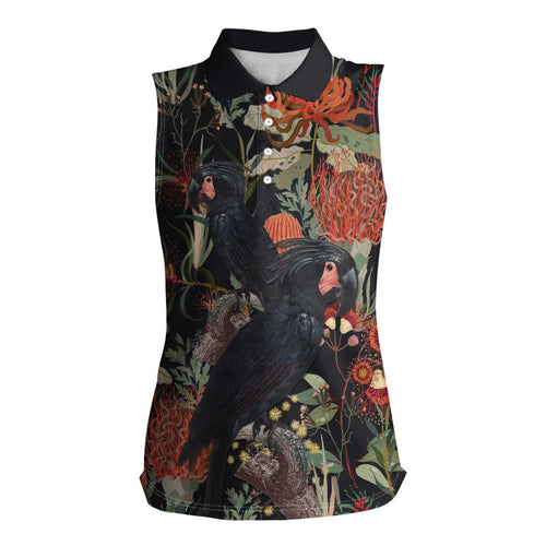 Australia Palm Cockatoo Women Sleeveless Polo Shirt Aussie Native Flowers - Aussie Hoodie