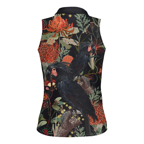 Australia Palm Cockatoo Women Sleeveless Polo Shirt Aussie Native Flowers - Aussie Hoodie
