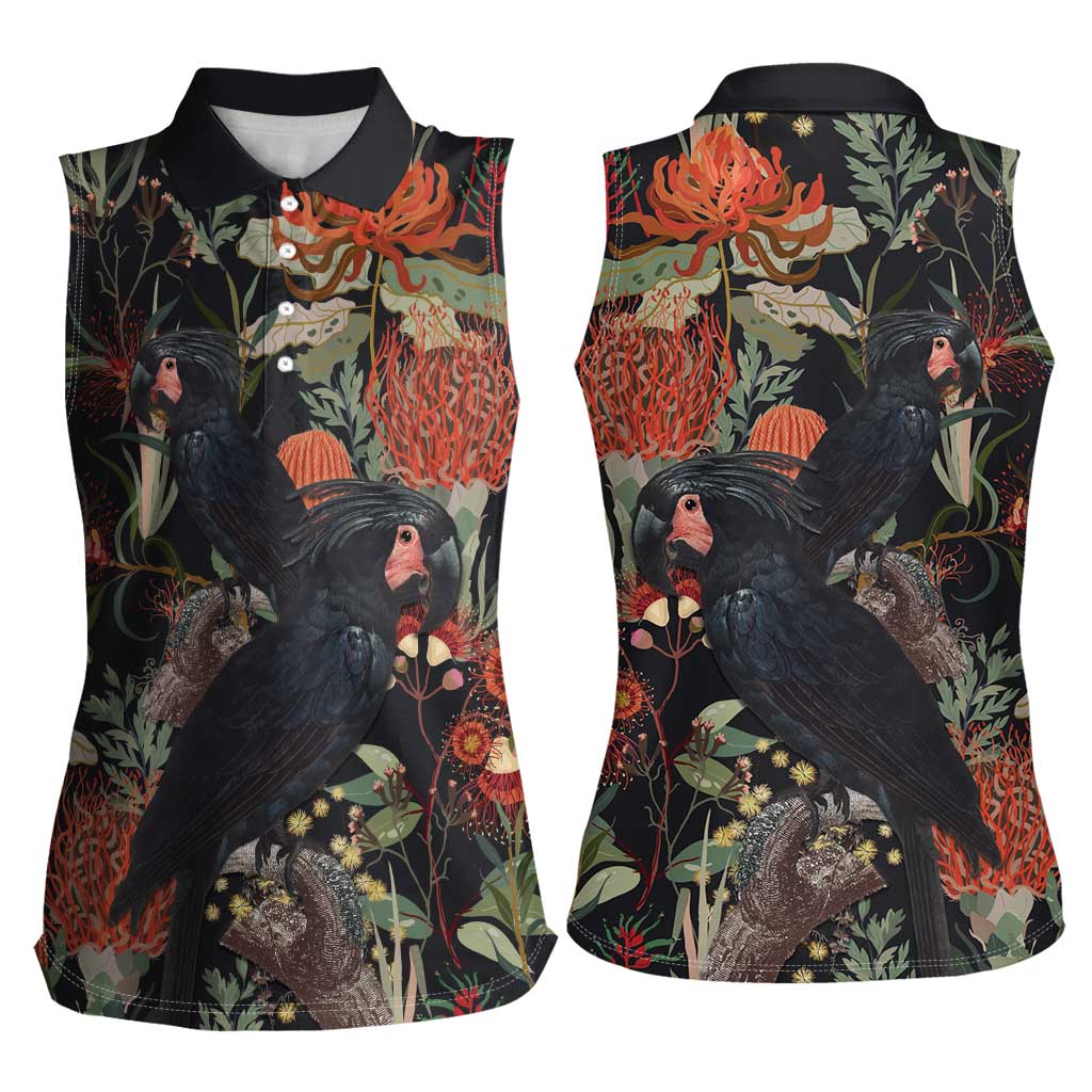 Australia Palm Cockatoo Women Sleeveless Polo Shirt Aussie Native Flowers - Aussie Hoodie