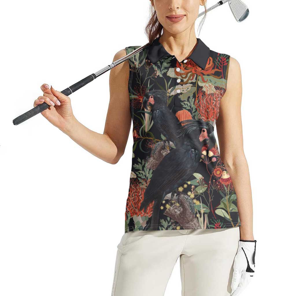 Australia Palm Cockatoo Women Sleeveless Polo Shirt Aussie Native Flowers - Aussie Hoodie