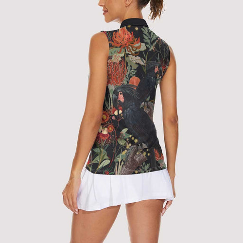 Australia Palm Cockatoo Women Sleeveless Polo Shirt Aussie Native Flowers - Aussie Hoodie