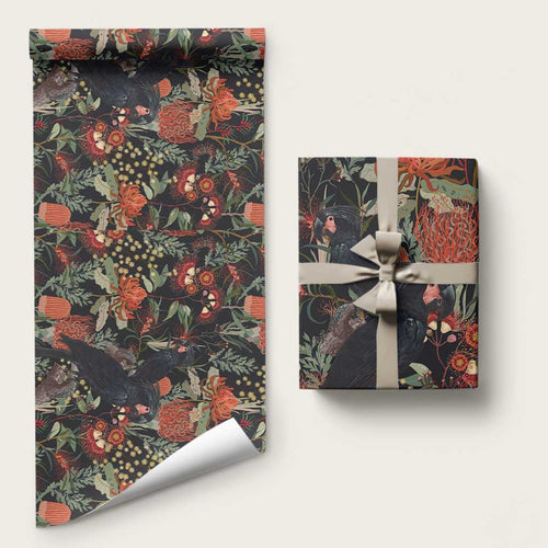 Australia Palm Cockatoo Wrapping Paper Aussie Native Flowers - Aussie Hoodie