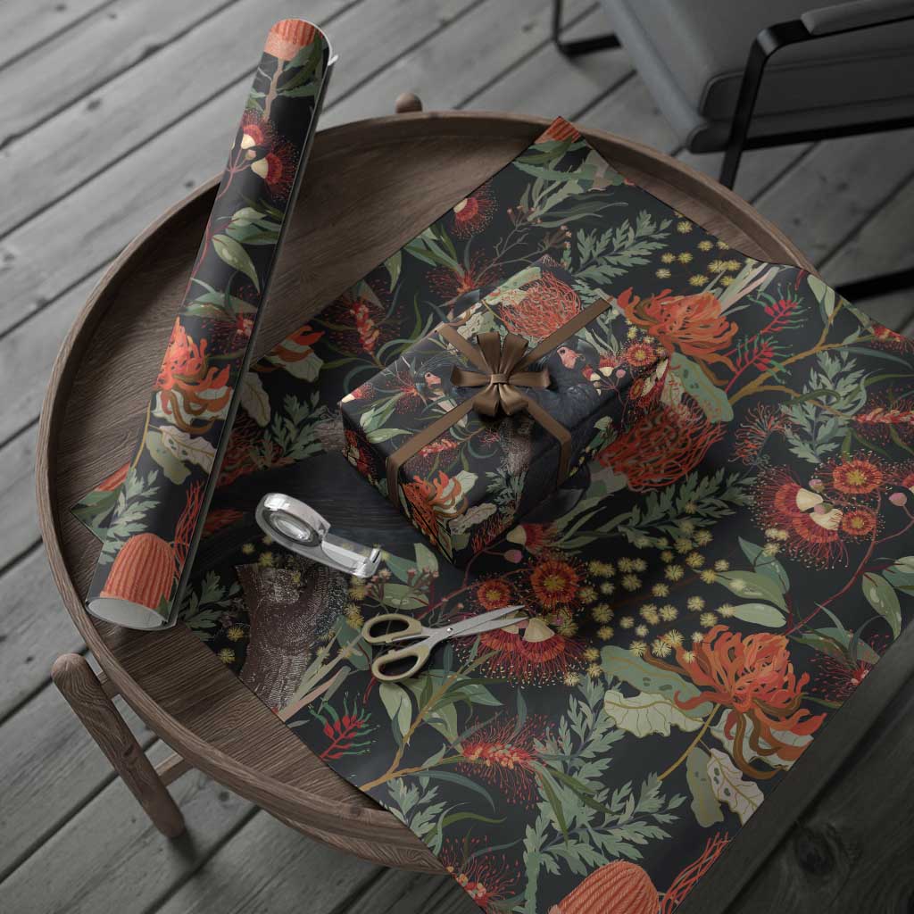 Australia Palm Cockatoo Wrapping Paper Aussie Native Flowers - Aussie Hoodie