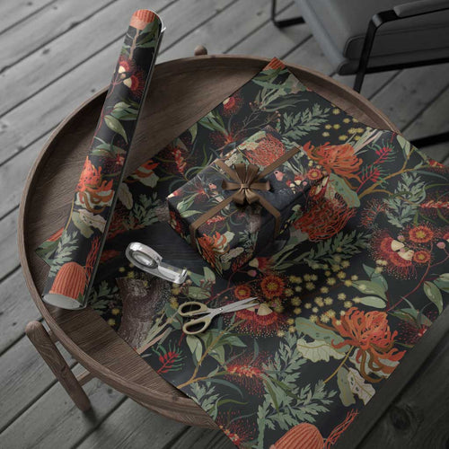Australia Palm Cockatoo Wrapping Paper Aussie Native Flowers - Aussie Hoodie