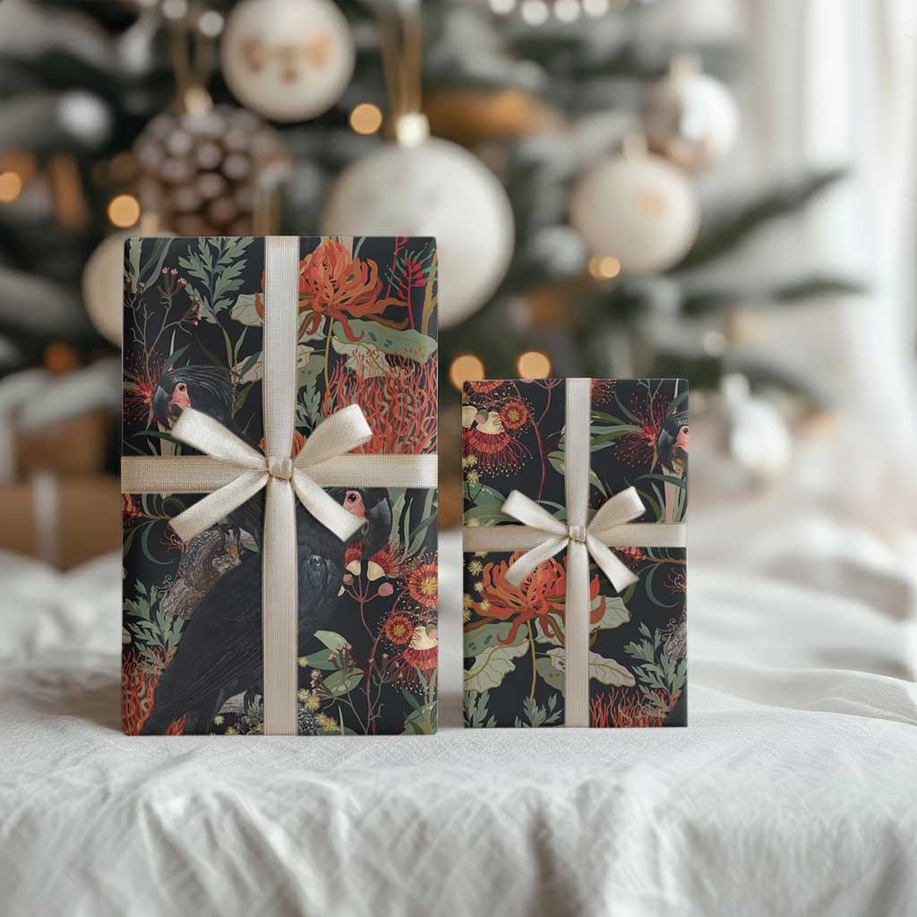 Australia Palm Cockatoo Wrapping Paper Aussie Native Flowers - Aussie Hoodie