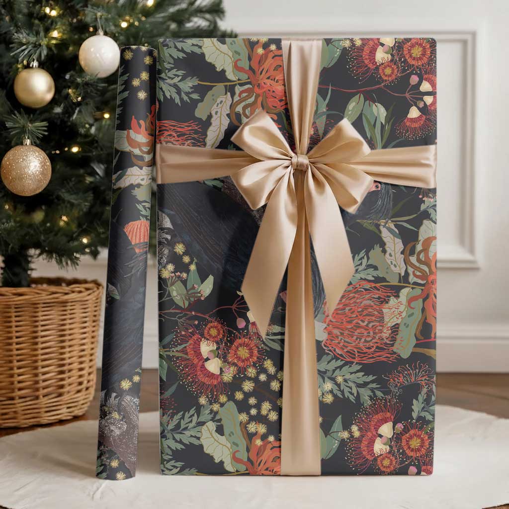 Australia Palm Cockatoo Wrapping Paper Aussie Native Flowers - Aussie Hoodie