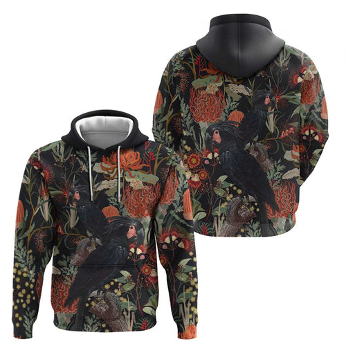 Australia Palm Cockatoo Zip Hoodie Aussie Native Flowers - Aussie Hoodie