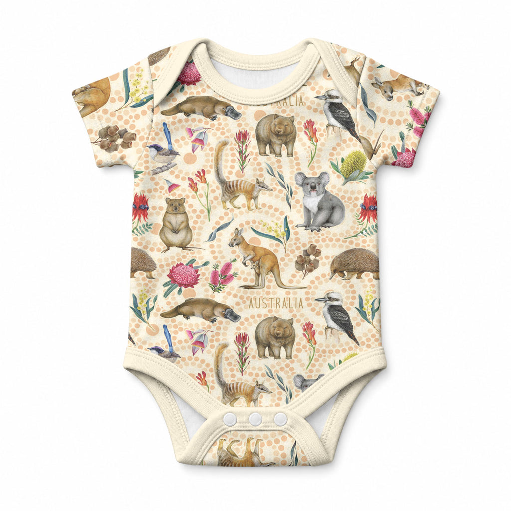 Australia Native Animals Baby Onesie Aussie Aboriginal Art Seamless Vibes