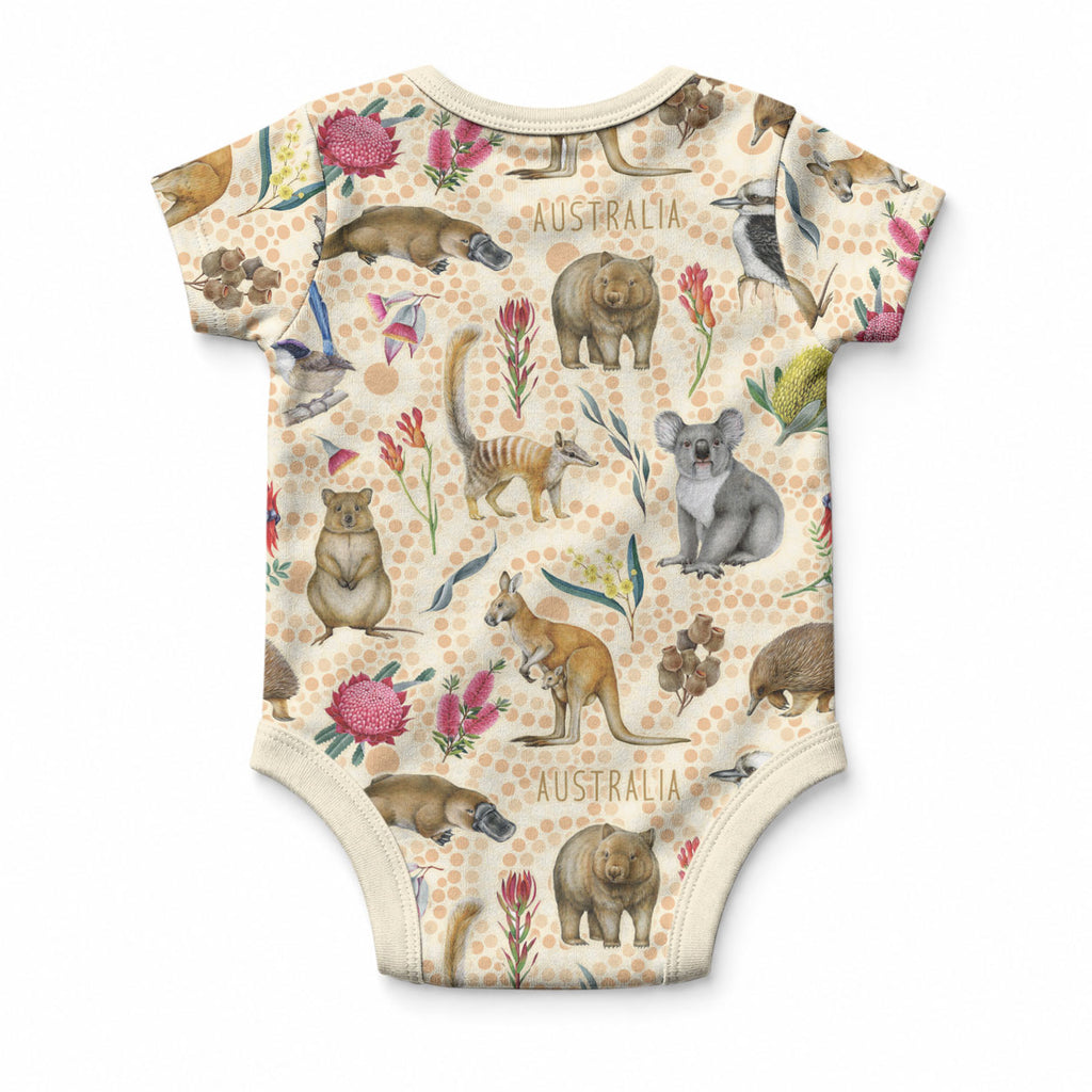 Australia Native Animals Baby Onesie Aussie Aboriginal Art Seamless Vibes