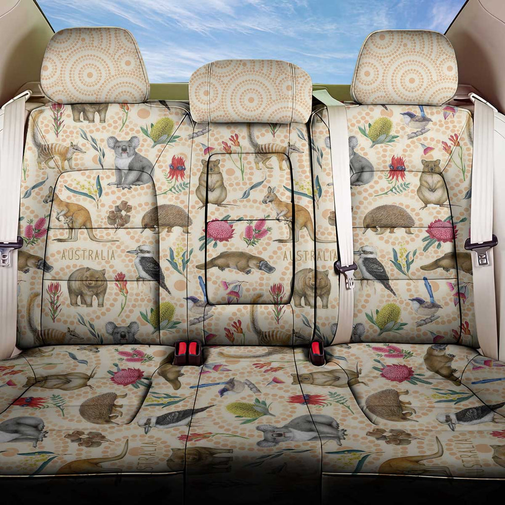 Australia Native Animals Back Car Seat Cover Aussie Aboriginal Art Seamless Vibes - Aussie Hoodie