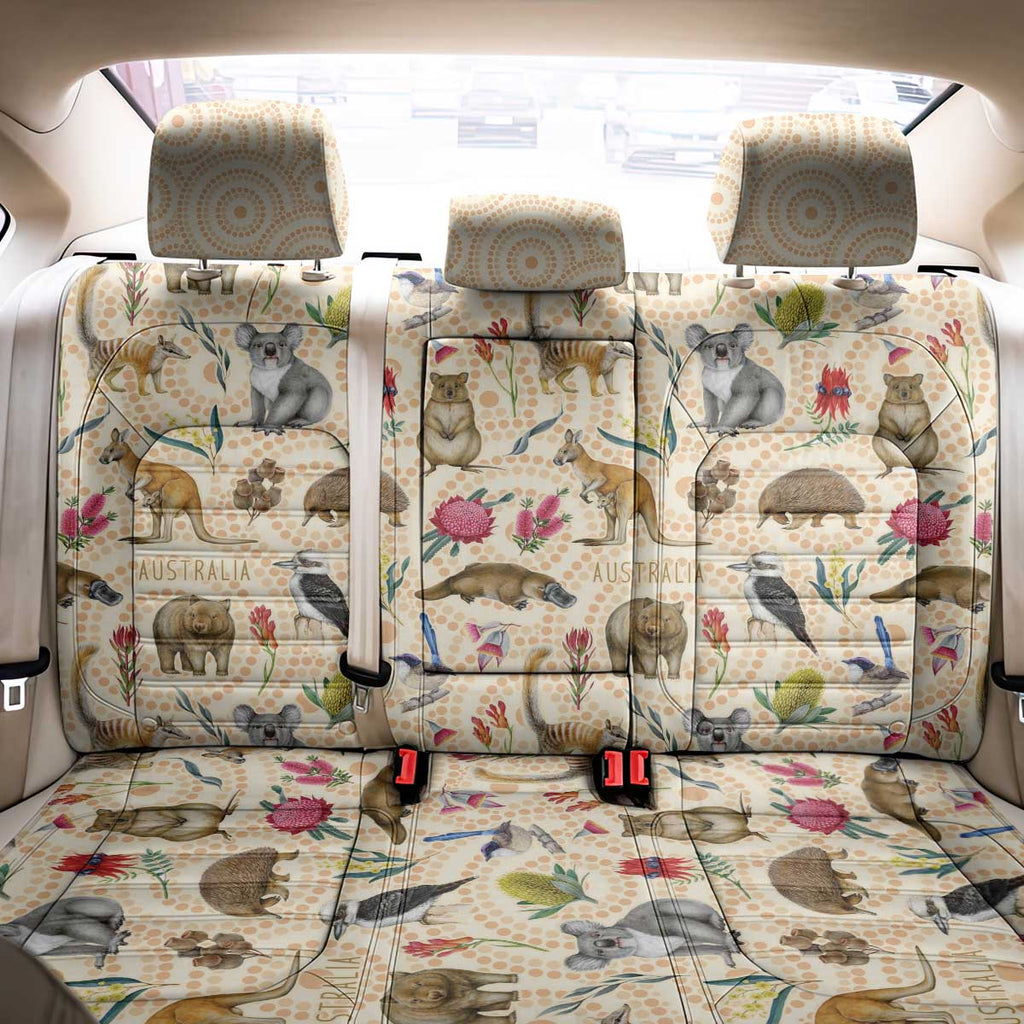 Australia Native Animals Back Car Seat Cover Aussie Aboriginal Art Seamless Vibes - Aussie Hoodie