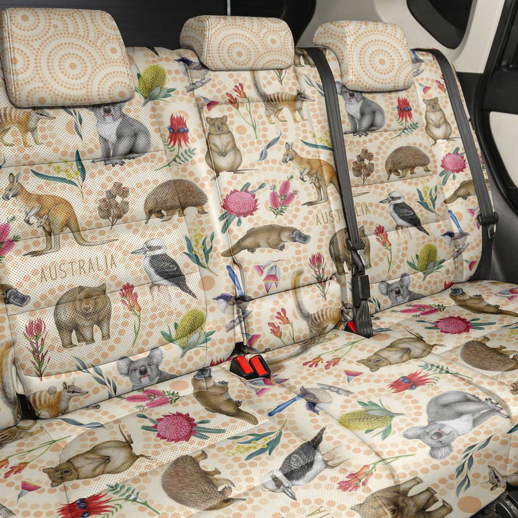 Australia Native Animals Back Car Seat Cover Aussie Aboriginal Art Seamless Vibes - Aussie Hoodie