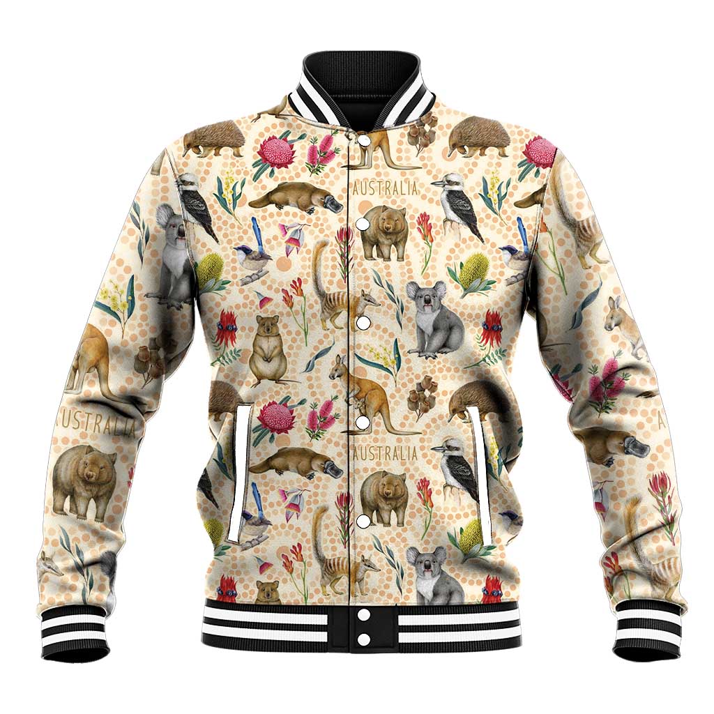 Australia Native Animals Baseball Jacket Aussie Aboriginal Art Seamless Vibes - Aussie Hoodie