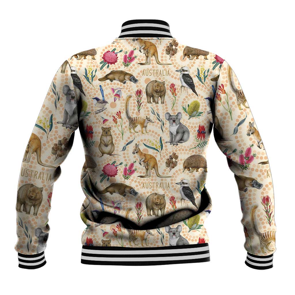 Australia Native Animals Baseball Jacket Aussie Aboriginal Art Seamless Vibes - Aussie Hoodie