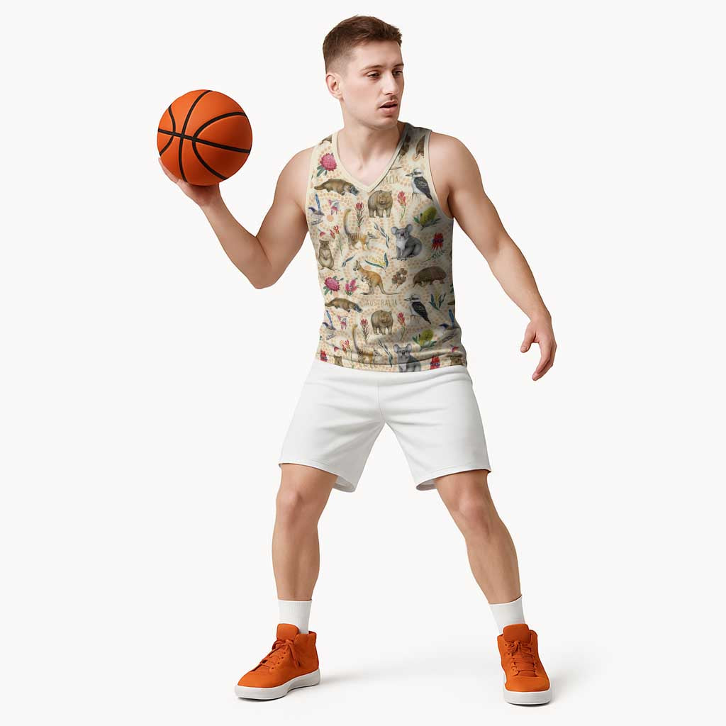 Australia Native Animals Basketball Jersey Aussie Aboriginal Art Seamless Vibes - Aussie Hoodie