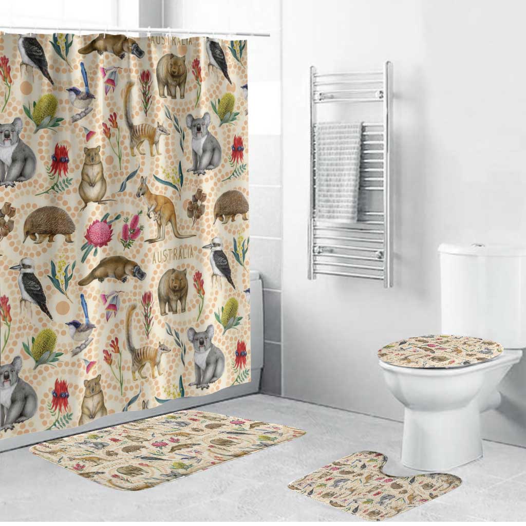 Australia Native Animals Bathroom Set Aussie Aboriginal Art Seamless Vibes - Aussie Hoodie