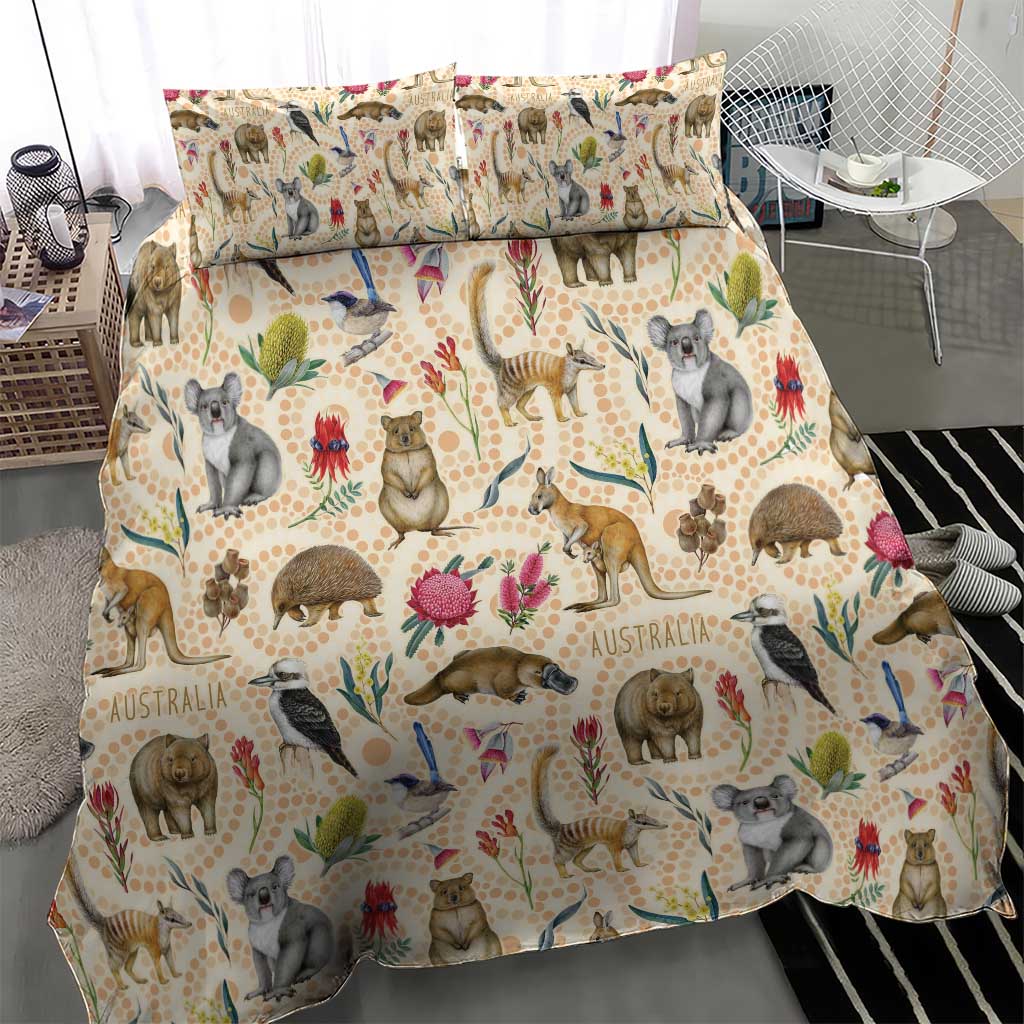 Australia Native Animals Bedding Set Aussie Aboriginal Art Seamless Vibes - Aussie Hoodie