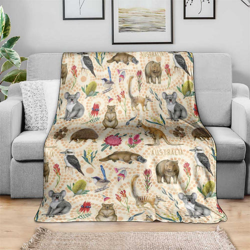 Australia Native Animals Blanket Aussie Aboriginal Art Seamless Vibes - Aussie Hoodie