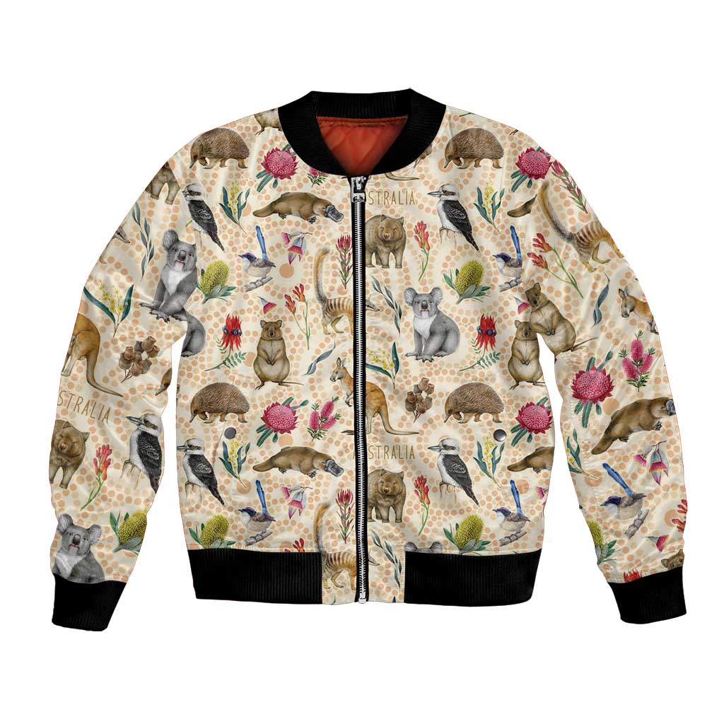 Australia Native Animals Bomber Jacket Aussie Aboriginal Art Seamless Vibes - Aussie Hoodie