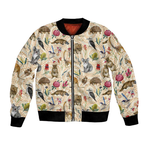 Australia Native Animals Bomber Jacket Aussie Aboriginal Art Seamless Vibes - Aussie Hoodie