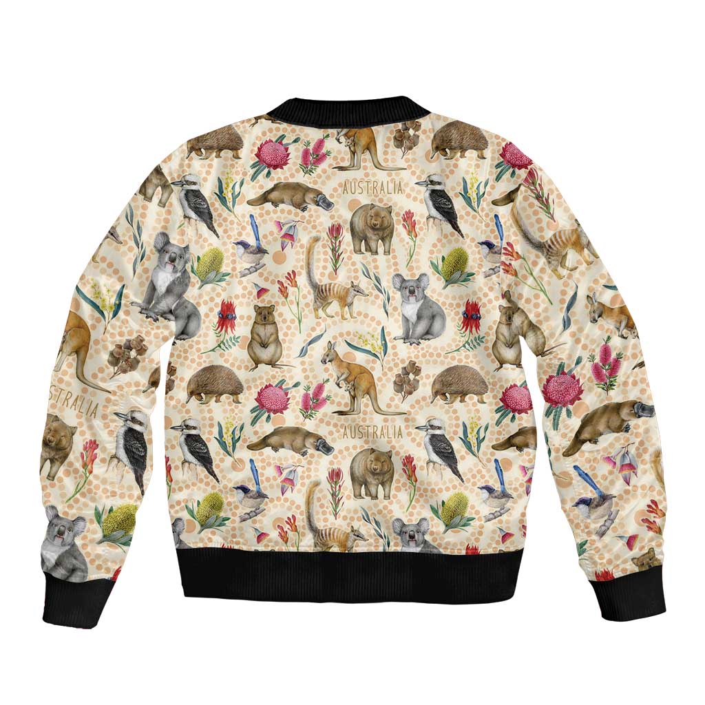 Australia Native Animals Bomber Jacket Aussie Aboriginal Art Seamless Vibes - Aussie Hoodie