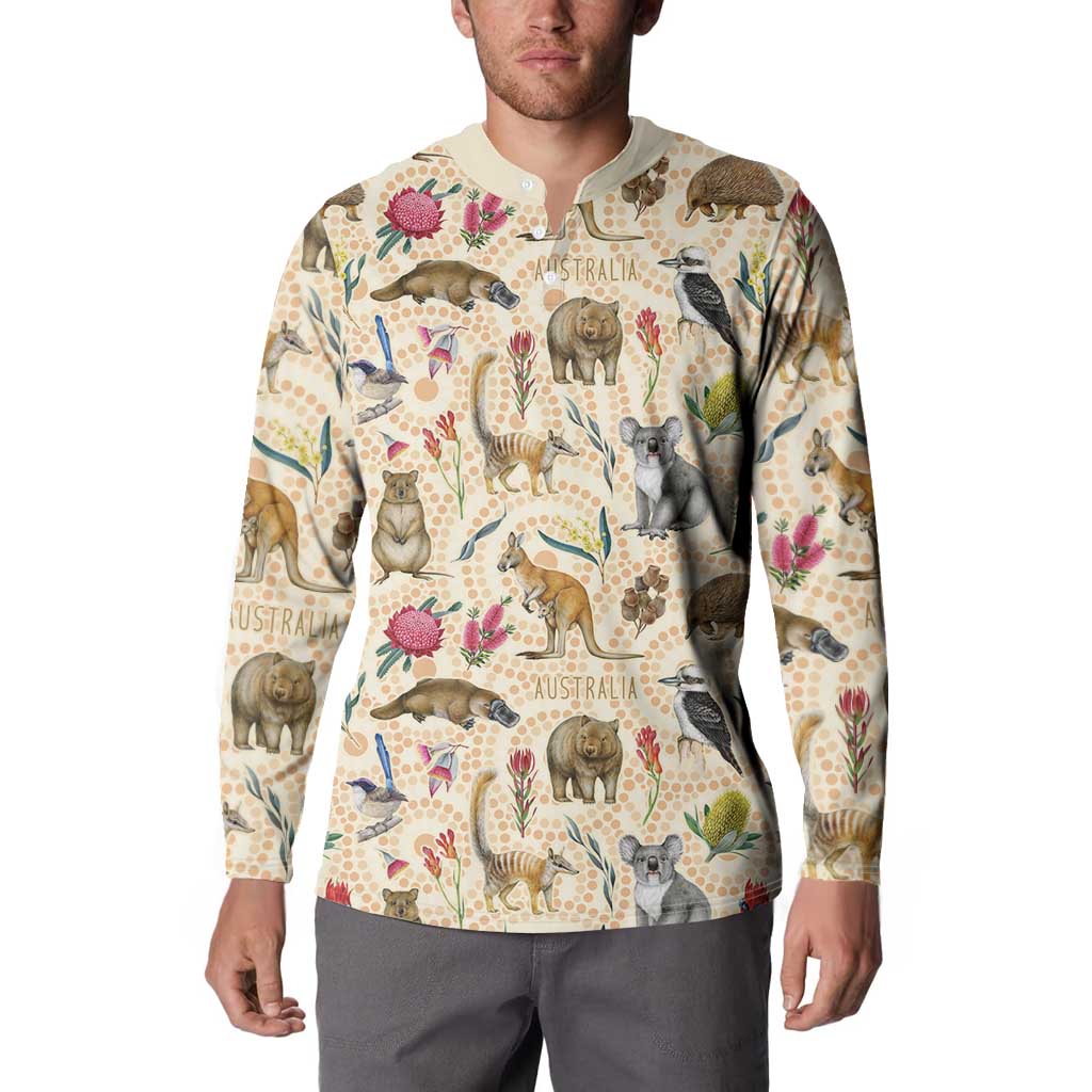 Australia Native Animals Button Sweatshirt Aussie Aboriginal Art Seamless Vibes - Aussie Hoodie