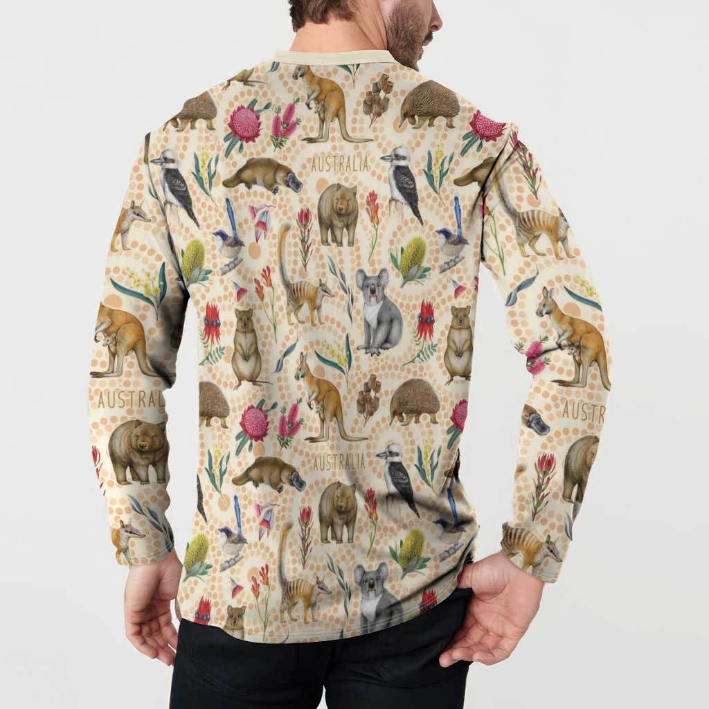 Australia Native Animals Button Sweatshirt Aussie Aboriginal Art Seamless Vibes - Aussie Hoodie