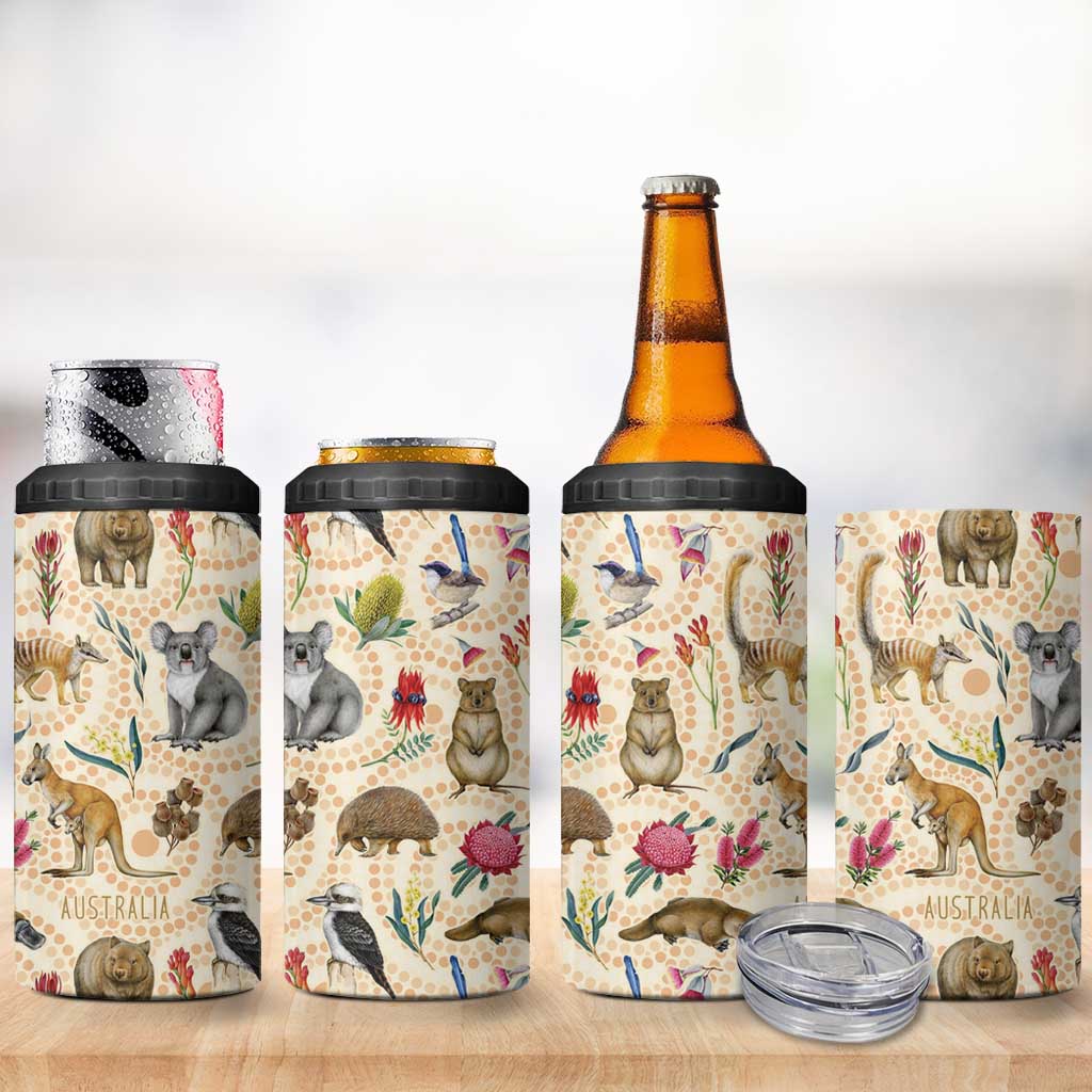 Australia Native Animals 4 in 1 Can Cooler Tumbler Aussie Aboriginal Art Seamless Vibes - Aussie Hoodie