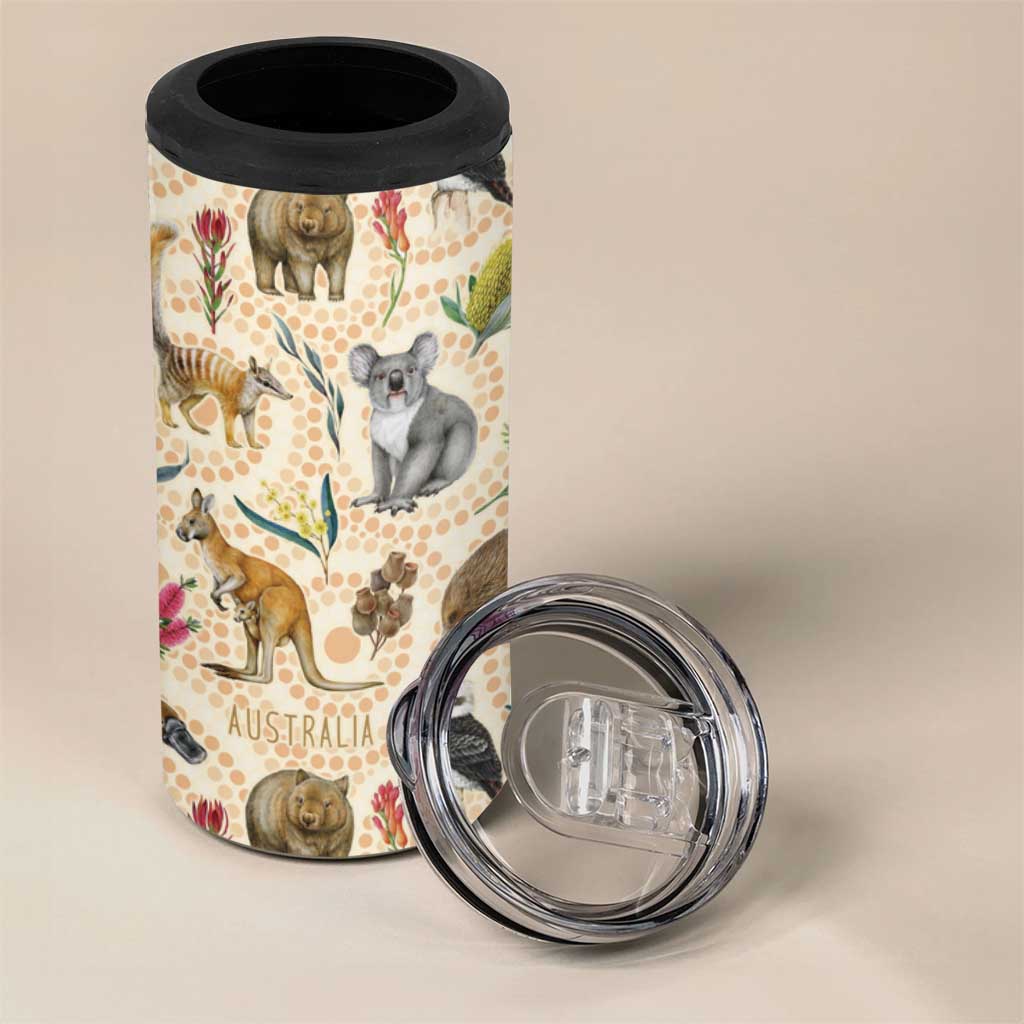 Australia Native Animals 4 in 1 Can Cooler Tumbler Aussie Aboriginal Art Seamless Vibes - Aussie Hoodie