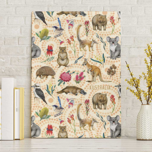 Australia Native Animals Canvas Wall Art Aussie Aboriginal Art Seamless Vibes - Aussie Hoodie