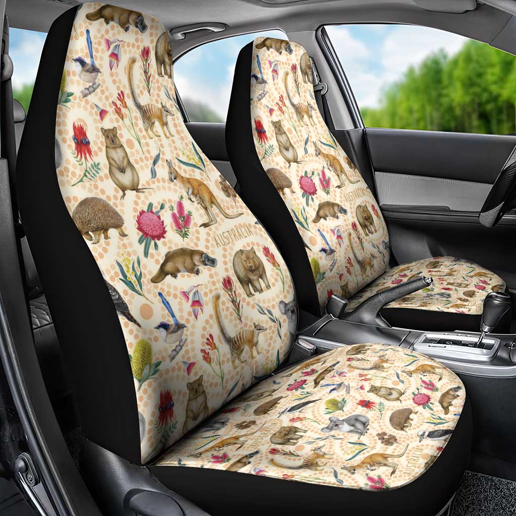 Australia Native Animals Car Seat Cover Aussie Aboriginal Art Seamless Vibes - Aussie Hoodie