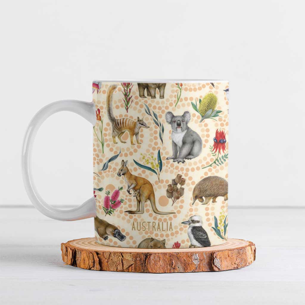 Australia Native Animals Ceramic Mug Aussie Aboriginal Art Seamless Vibes - Aussie Hoodie
