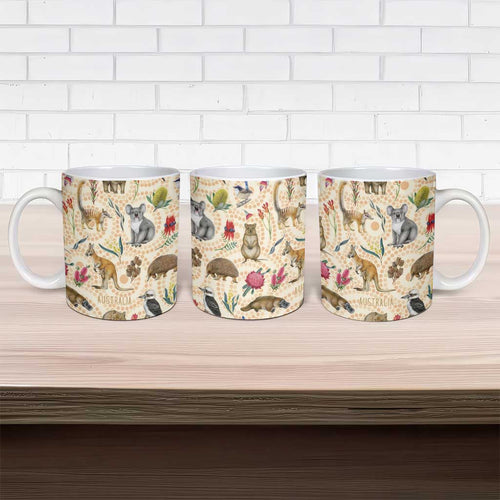 Australia Native Animals Ceramic Mug Aussie Aboriginal Art Seamless Vibes - Aussie Hoodie