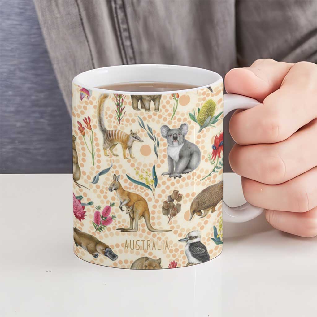 Australia Native Animals Ceramic Mug Aussie Aboriginal Art Seamless Vibes - Aussie Hoodie