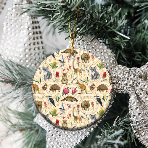 Australia Native Animals Ceramic Ornament Aussie Aboriginal Art Seamless Vibes - Aussie Hoodie