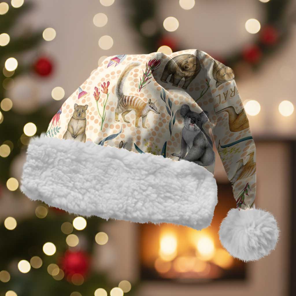 Australia Native Animals Christmas Santa Hat Aussie Aboriginal Art Seamless Vibes - Aussie Hoodie