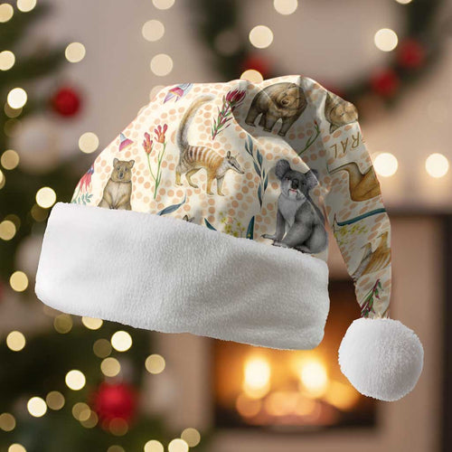 Australia Native Animals Christmas Santa Hat Aussie Aboriginal Art Seamless Vibes - Aussie Hoodie