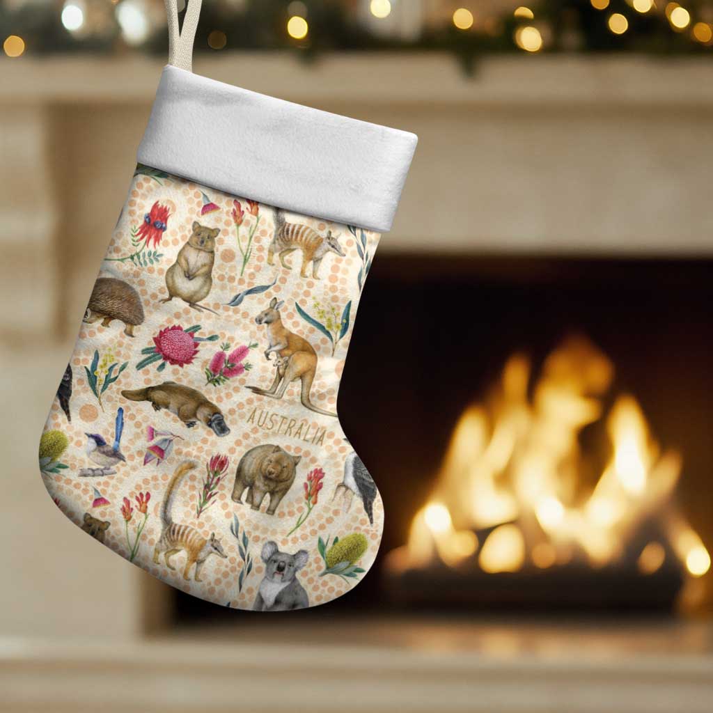 Australia Native Animals Christmas Stocking Aussie Aboriginal Art Seamless Vibes - Aussie Hoodie
