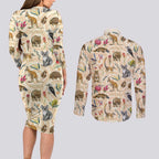 Australia Native Animals Couples Matching Long Sleeve Bodycon Dress and Long Sleeve Button Shirt Aussie Aboriginal Art Seamless Vibes - Aussie Hoodie