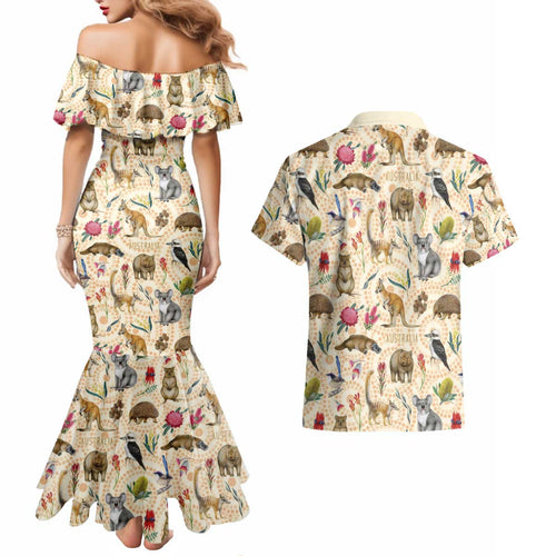 Australia Native Animals Couples Matching Mermaid Dress and Hawaiian Shirt Aussie Aboriginal Art Seamless Vibes - Aussie Hoodie