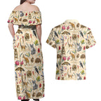 Australia Native Animals Couples Matching Off Shoulder Maxi Dress and Hawaiian Shirt Aussie Aboriginal Art Seamless Vibes - Aussie Hoodie
