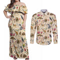 Australia Native Animals Couples Matching Off Shoulder Maxi Dress and Long Sleeve Button Shirt Aussie Aboriginal Art Seamless Vibes - Aussie Hoodie