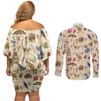 Australia Native Animals Couples Matching Off Shoulder Short Dress and Long Sleeve Button Shirt Aussie Aboriginal Art Seamless Vibes - Aussie Hoodie