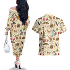 Australia Native Animals Couples Matching Off The Shoulder Long Sleeve Dress and Hawaiian Shirt Aussie Aboriginal Art Seamless Vibes - Aussie Hoodie