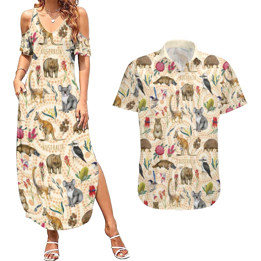 Australia Native Animals Couples Matching Summer Maxi Dress and Hawaiian Shirt Aussie Aboriginal Art Seamless Vibes - Aussie Hoodie