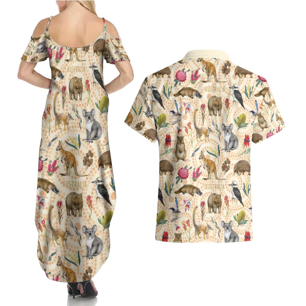 Australia Native Animals Couples Matching Summer Maxi Dress and Hawaiian Shirt Aussie Aboriginal Art Seamless Vibes - Aussie Hoodie