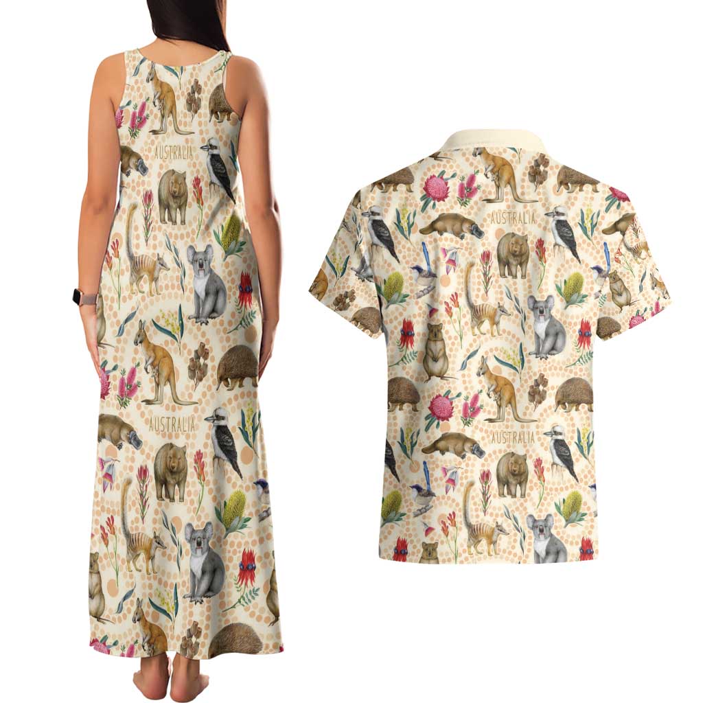 Australia Native Animals Couples Matching Tank Maxi Dress and Hawaiian Shirt Aussie Aboriginal Art Seamless Vibes - Aussie Hoodie