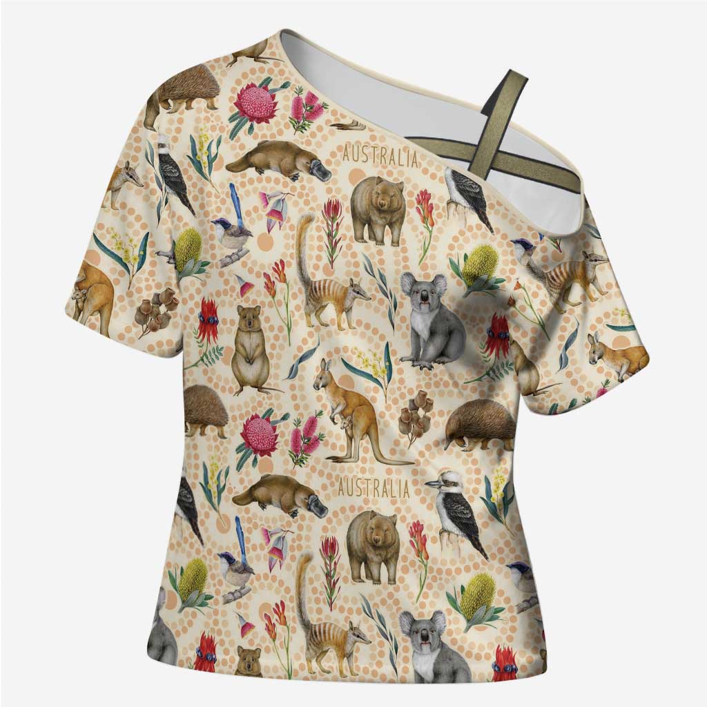 Australia Native Animals Cross Shoulder Shirt Aussie Aboriginal Art Seamless Vibes - Aussie Hoodie
