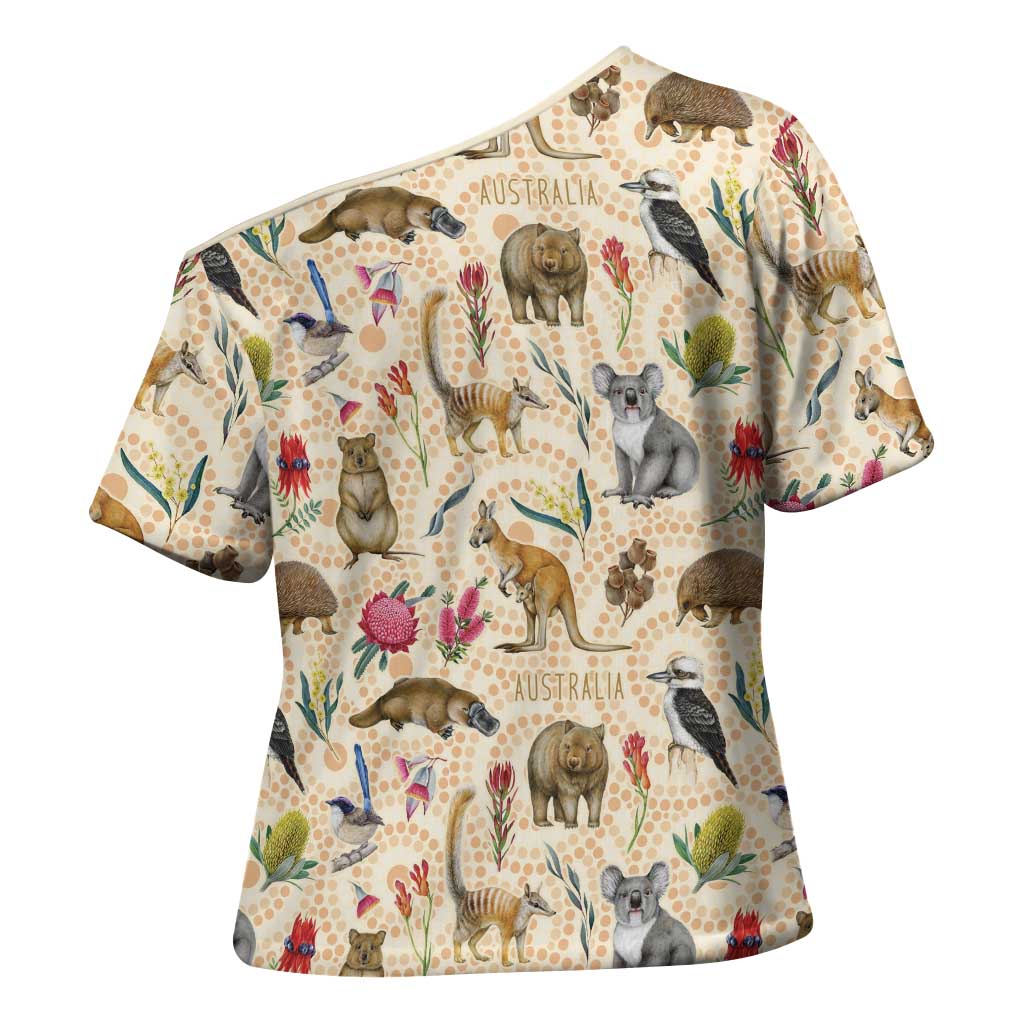 Australia Native Animals Cross Shoulder Shirt Aussie Aboriginal Art Seamless Vibes - Aussie Hoodie