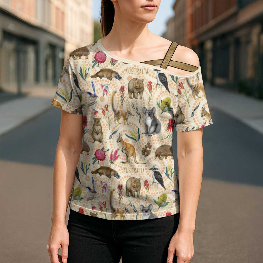 Australia Native Animals Cross Shoulder Shirt Aussie Aboriginal Art Seamless Vibes - Aussie Hoodie